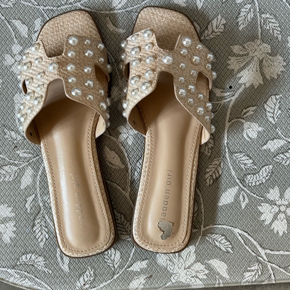 Madden Girl Pearl Embellished Tan Sandals